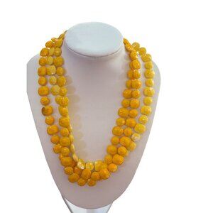 Vintage egg yolk colored Multi-Strand Yellow Beaded Necklace With Gold-Tone Clas